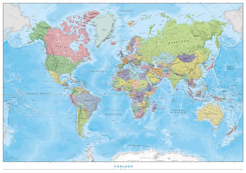 Världen Politisk Väggkarta 1:40 milj i tub : Skala 1:40 milj