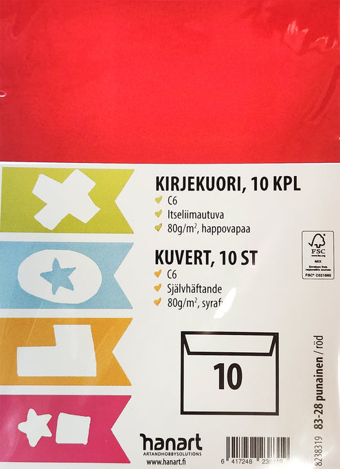 Kirjekuori ILOX C6 10 kpl punainen, itseliimautuva