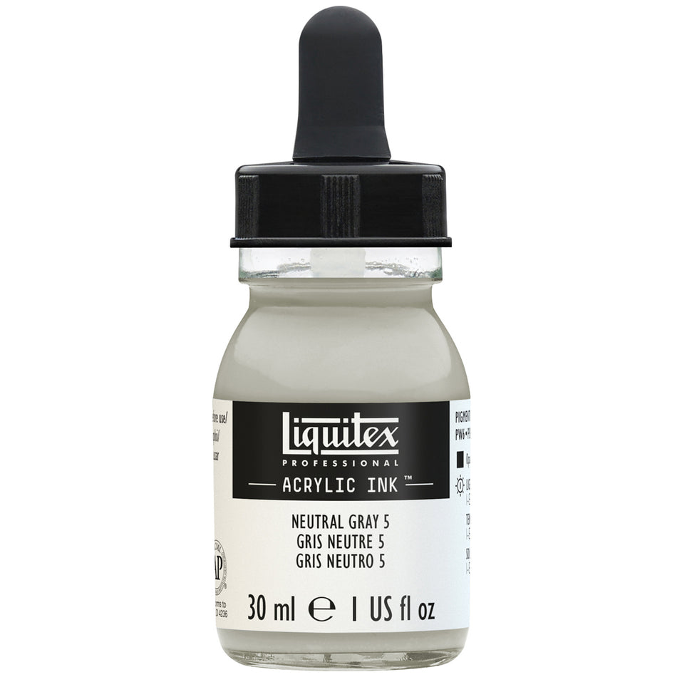 Valokuva tuotteesta Akryylimuste 30 ml 599 Neutral Gray (mixing) Liquitex Acrylic Ink, kuuluu tuoteryhmään Taidetarvikkeet.
