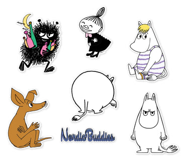 Tarrapakkaus Muumi 6 kpl, Muumipeikko, Nipsu, Haisuli, Niiskuneiti ja Pikku Myy NordicBuddies