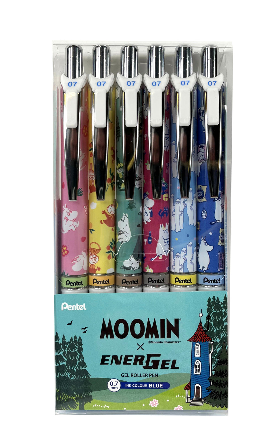 Valokuva tuotteesta Geelirolleri 6kpl Pentel Moomin 0.7 sininen, kuuluu tuoteryhmään Kirjoituskynät säiliöt.