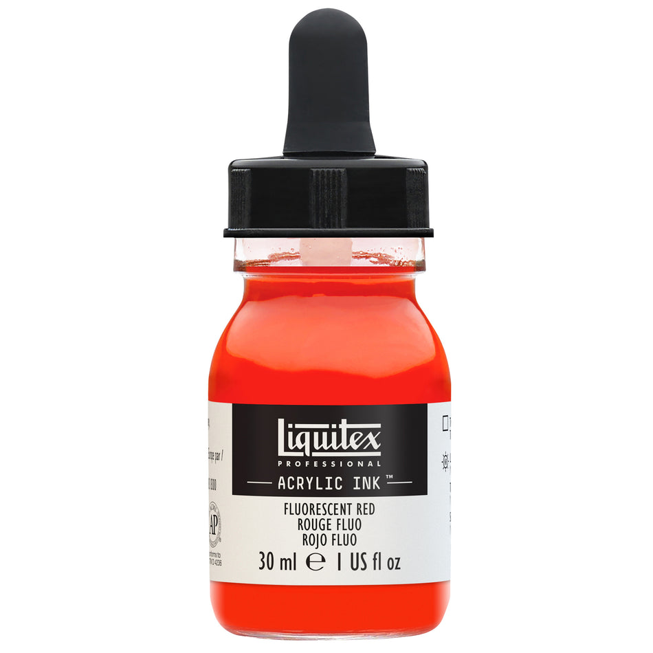 Valokuva tuotteesta Akryylimuste 30 ml 983 Fluoresent Red Liquitex Acrylic Ink, kuuluu tuoteryhmään Taidetarvikkeet.