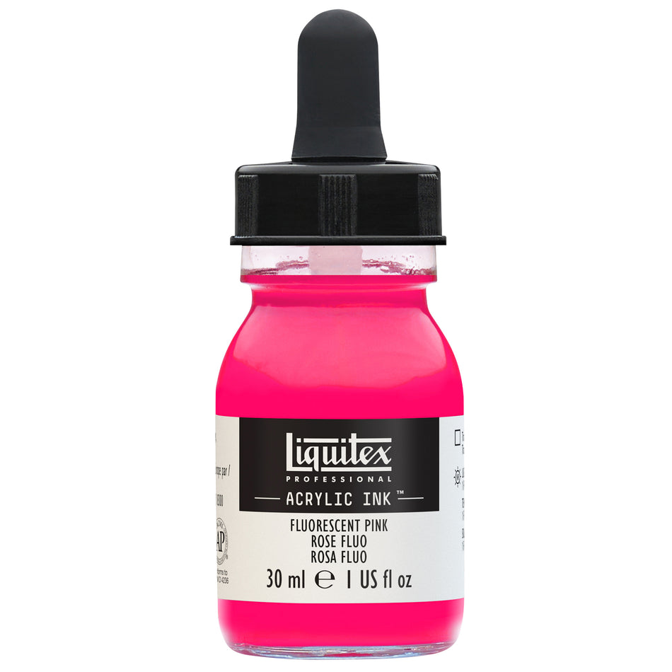 Valokuva tuotteesta Akryylimuste 30 ml 987 Fluorecent Pink Liquitex Acrylic Ink, kuuluu tuoteryhmään Taidetarvikkeet.