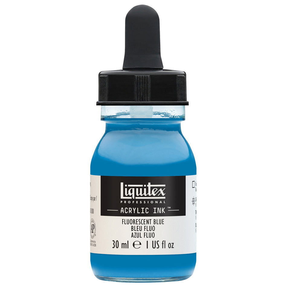 Valokuva tuotteesta Akryylimuste 30 ml 984 Fluoresent Blue Liquitex Acrylic Ink, kuuluu tuoteryhmään Taidetarvikkeet.