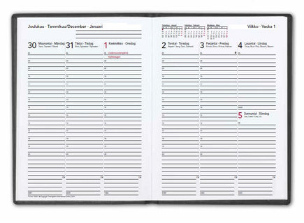 Vuosikalenteri 2027 A5 Classic musta TimeSystem