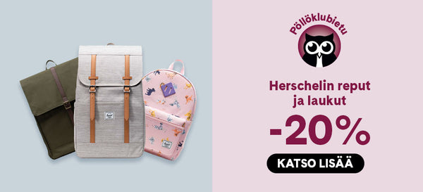 Herschelin reput ja laukut nyt -20% Pöllöklubilaisille, klikkaa ostoksille!