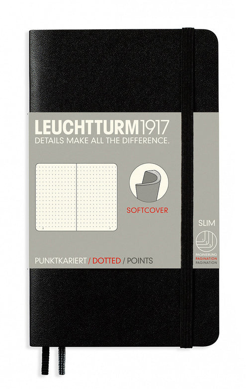 Muistikirja A6 Leuchtturm1917 Soft Black dotted, pehmeäkantinen pistesivut