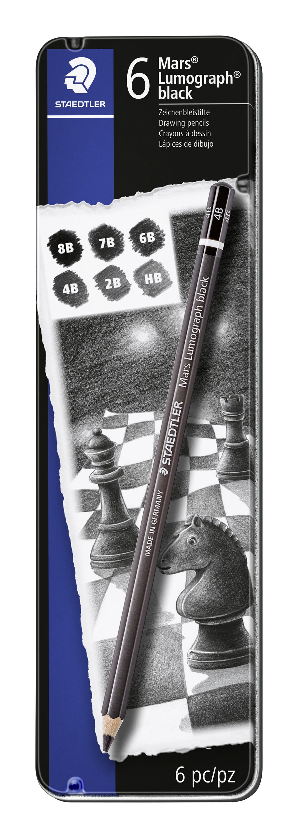 Valokuva tuotteesta Lyijykynä 6 kpl Black Staedtler Lumograph, kuuluu tuoteryhmään Taidetarvikkeet.