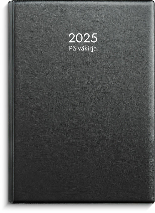 Päiväkirja musta muovikansi parikierresidottu 2025