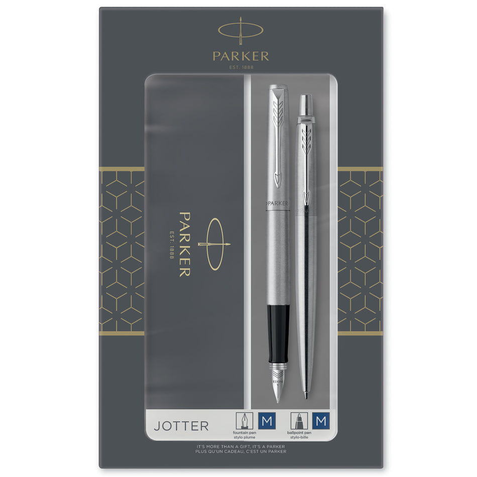 Valokuva tuotteesta Kuulakynä ja mustekynä Parker Duoset Jotter Stainless, kuuluu tuoteryhmään Lahjakynät.