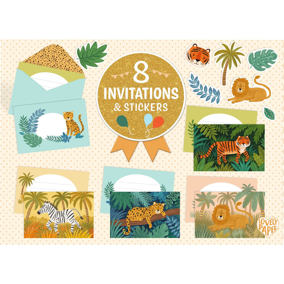 Valokuva tuotteesta Kutsukirjesetti 8+8 Jungle Animals Djeco, kuuluu tuoteryhmään Kirjepaperisetit.