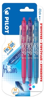 Kuulakynä 3 kpl Pilot Frixion Clicker 0.7 Fun vaaleanpunainen, lila, vaaleansininen