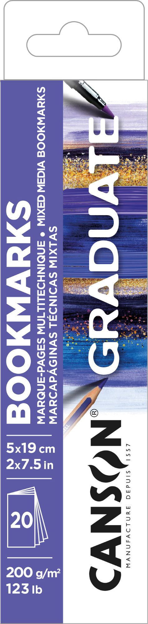 Valokuva tuotteesta Kirjanmerkkilehtiö 5x19cm/20 arkkia 250g Mixed Media Canson Graduate, kuuluu tuoteryhmään Taidetarvikkeet.