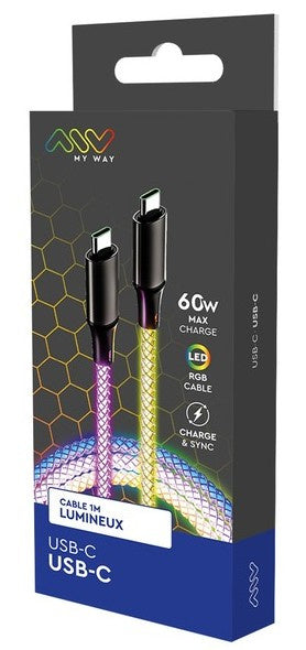 Valokuva tuotteesta Latauskaapeli USB-C /USB-C 1m RGB-valaistu, kuuluu tuoteryhmään Puhelintarvikkeet.