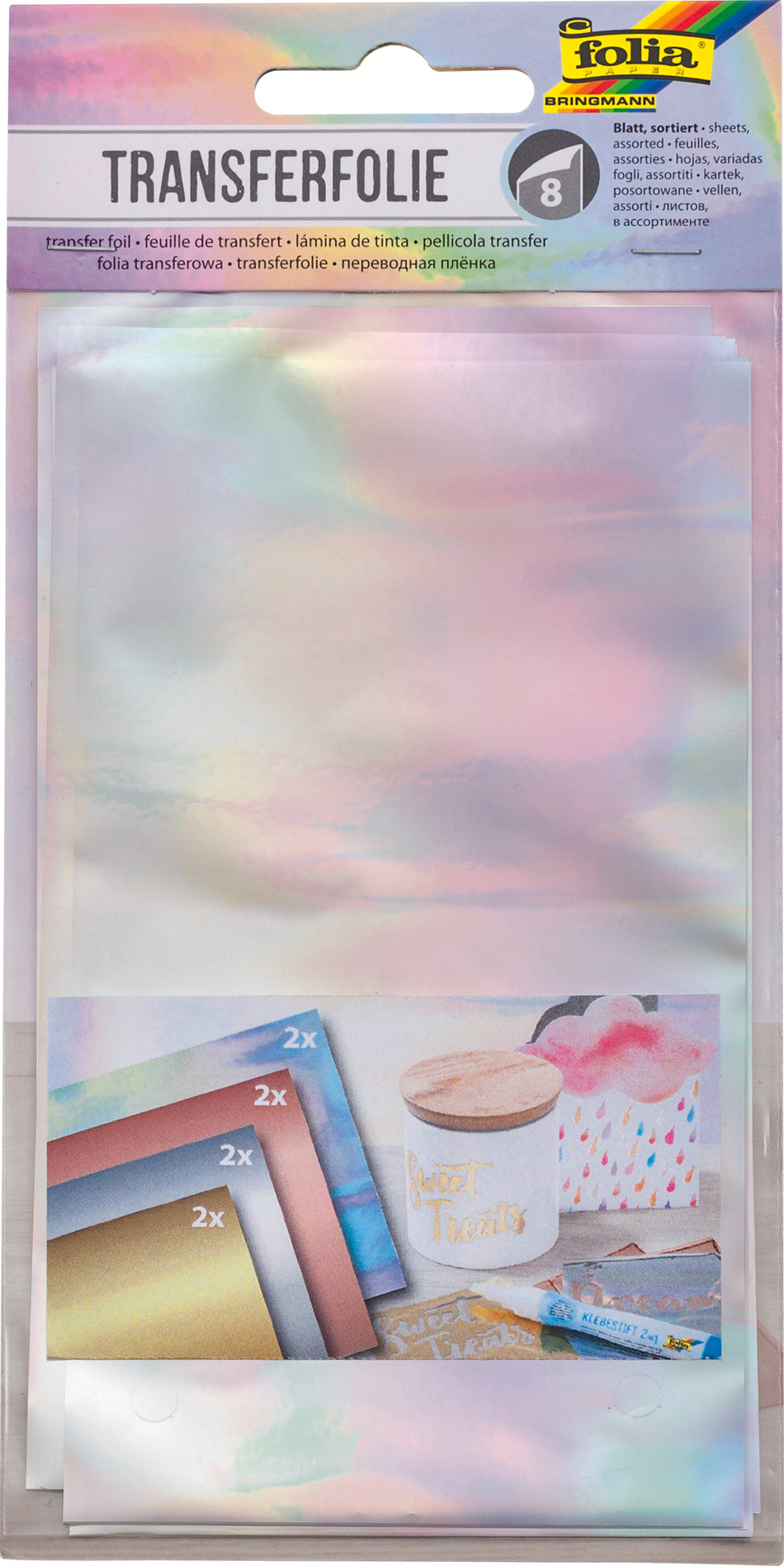 Valokuva tuotteesta Folio siirtokalvo 9x16cm/8kpl 4 eri väriä, kuuluu tuoteryhmään Paperiaskartelu.