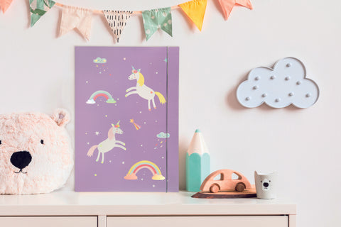 Kulmakuminauhakansio A3 Magic Unicorns kuminauhalla