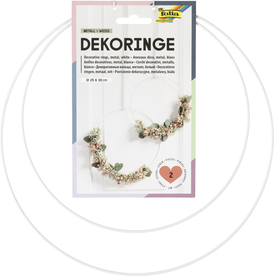 Valokuva tuotteesta Metallirengas 2 kpl 25cm ja 30 cm valkoinen, kuuluu tuoteryhmään Askartelutarvikkeet.