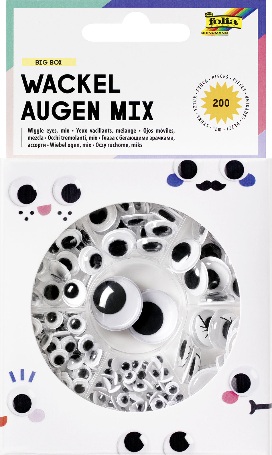 Valokuva tuotteesta Askartelusilmälajitelma 200 kpl itsekiinnittyvä, kuuluu tuoteryhmään Lasten askartelu  ja piirustus.