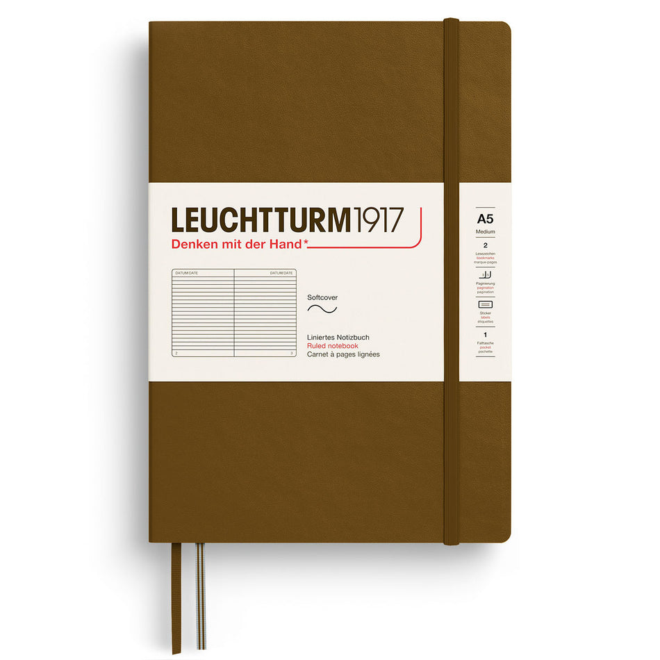 Valokuva tuotteesta Muistikirja A5 Leuchtturm1917 Soft Spice Brown ruled, pehmeäkantinen viivallinen, kuuluu tuoteryhmään Muistikirjat.