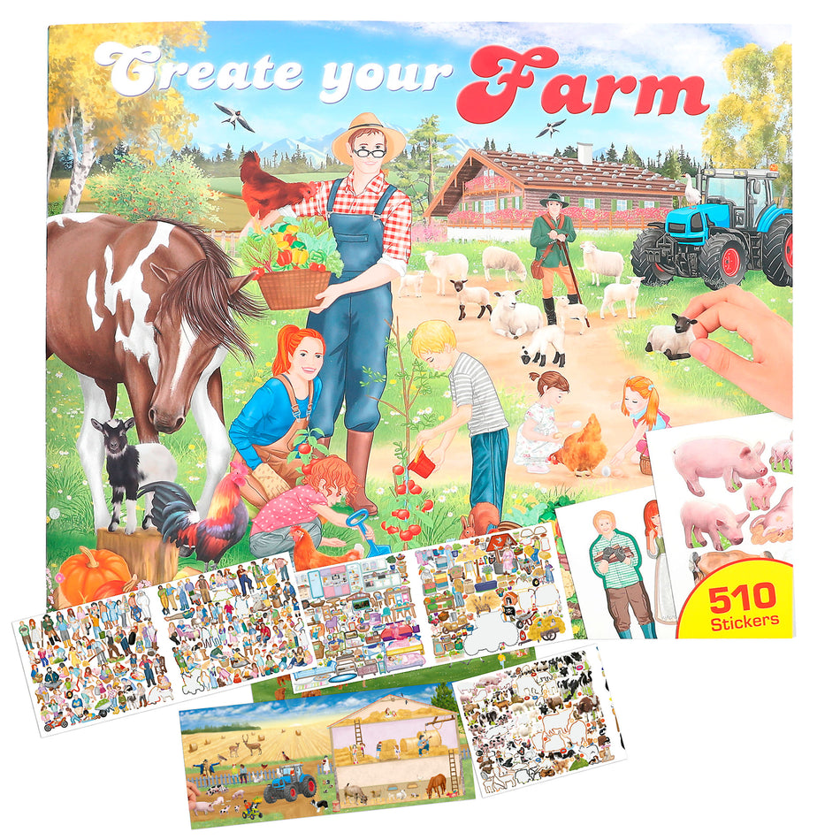 Valokuva kirjasta  Create your Farm Tarrakirja, kuuluu tuoteryhmään Väritys-puuhakirjat.
