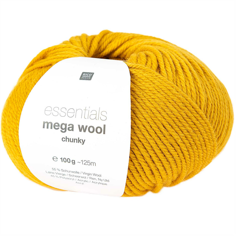 Valokuva tuotteesta Lanka Mega Wool Chunky 100g mustard sinapinkeltainen Rico Design, kuuluu tuoteryhmään Käsityötarvikkeet.
