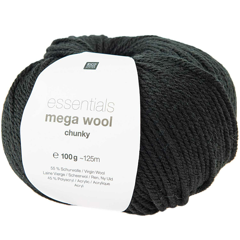Valokuva tuotteesta Lanka Mega Wool Chunky 100g black musta Rico Design, kuuluu tuoteryhmään Käsityötarvikkeet.