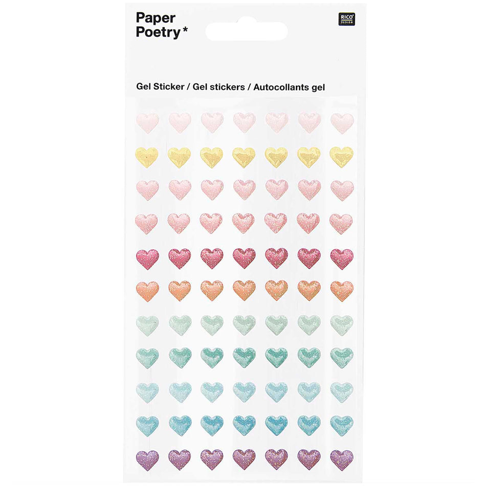 Valokuva tuotteesta Tarra-arkki Kohotarra Hearts glitter Rico Design, kuuluu tuoteryhmään Paperiaskartelu.