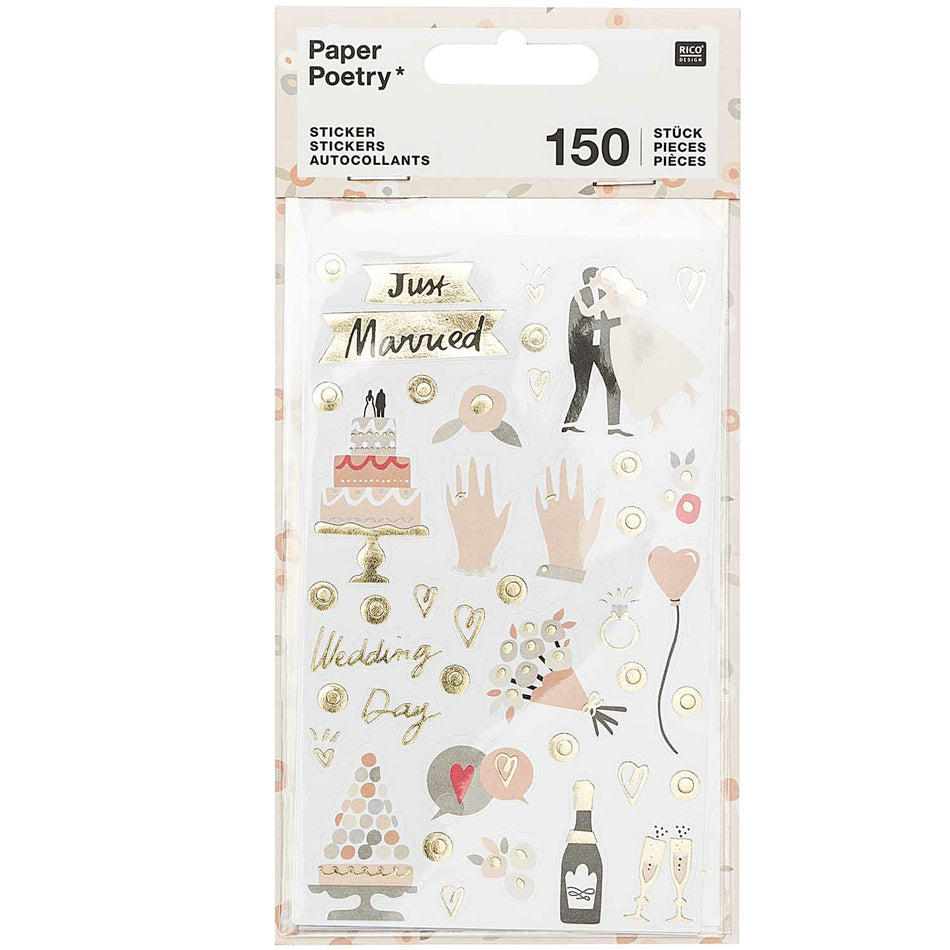 Valokuva tuotteesta Tarra-arkki 4 kpl Rico Design Wedding, kuuluu tuoteryhmään Paperiaskartelu.