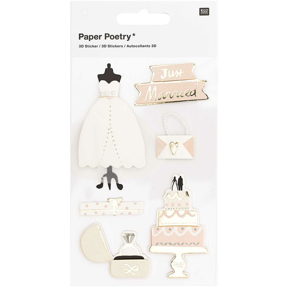 Valokuva tuotteesta Tarra-arkki 3D-tarra Just Married Rico Design, kuuluu tuoteryhmään Paperiaskartelu.