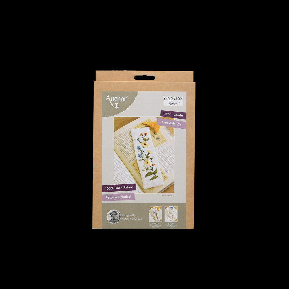 Valokuva tuotteesta Kirjontasetti kirjanmerkki kevätkukat, kuuluu tuoteryhmään Käsityötarvikkeet.