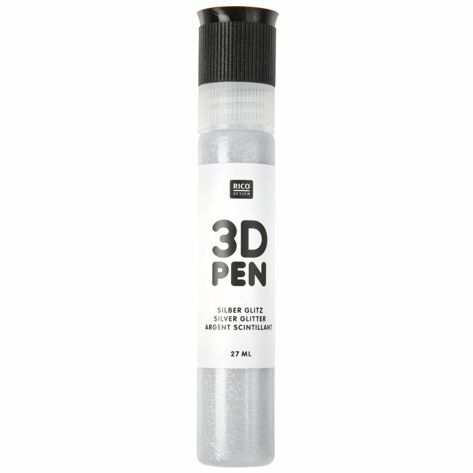 Valokuva tuotteesta 3D väri 27 ml hopeinen glitter Rico Design, kuuluu tuoteryhmään Askartelutarvikkeet.