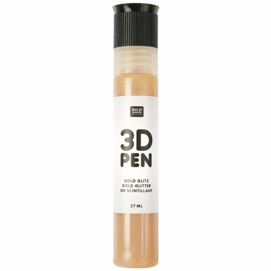Valokuva tuotteesta 3D väri 27 ml kultainen glitter Rico Design, kuuluu tuoteryhmään Askartelutarvikkeet.