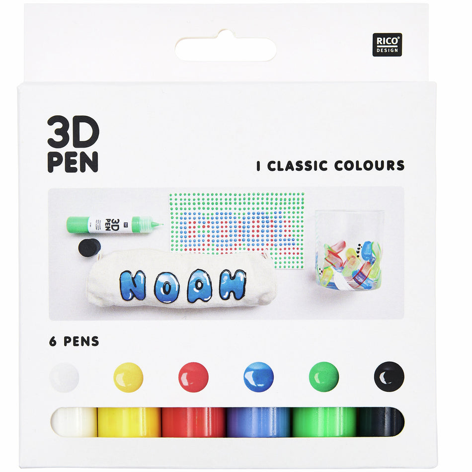 Valokuva tuotteesta 3D väri  6 x 27 ml perusvärit Rico Design, kuuluu tuoteryhmään Askartelutarvikkeet.