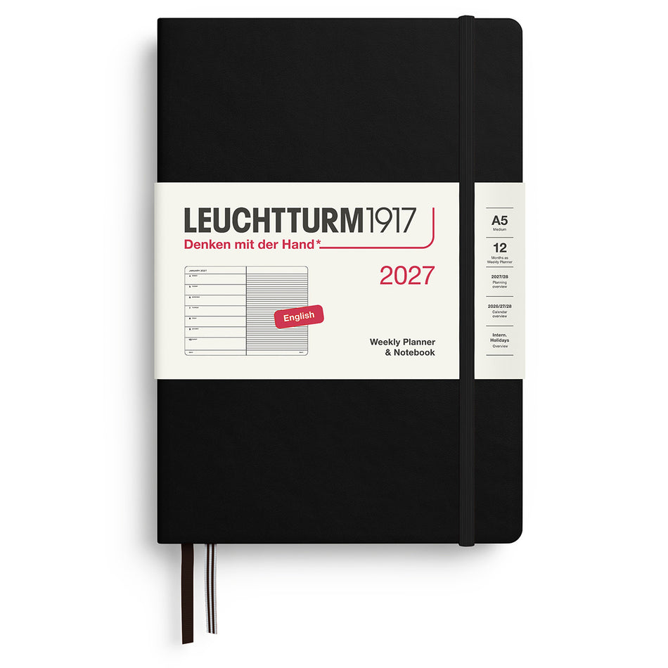 Valokuva tuotteesta Kalenteri A5 2027 Weekly planner &amp; notebook kovak. musta Leuchtturm1917, kuuluu tuoteryhmään Tasku- ja pöytäkalenterit.