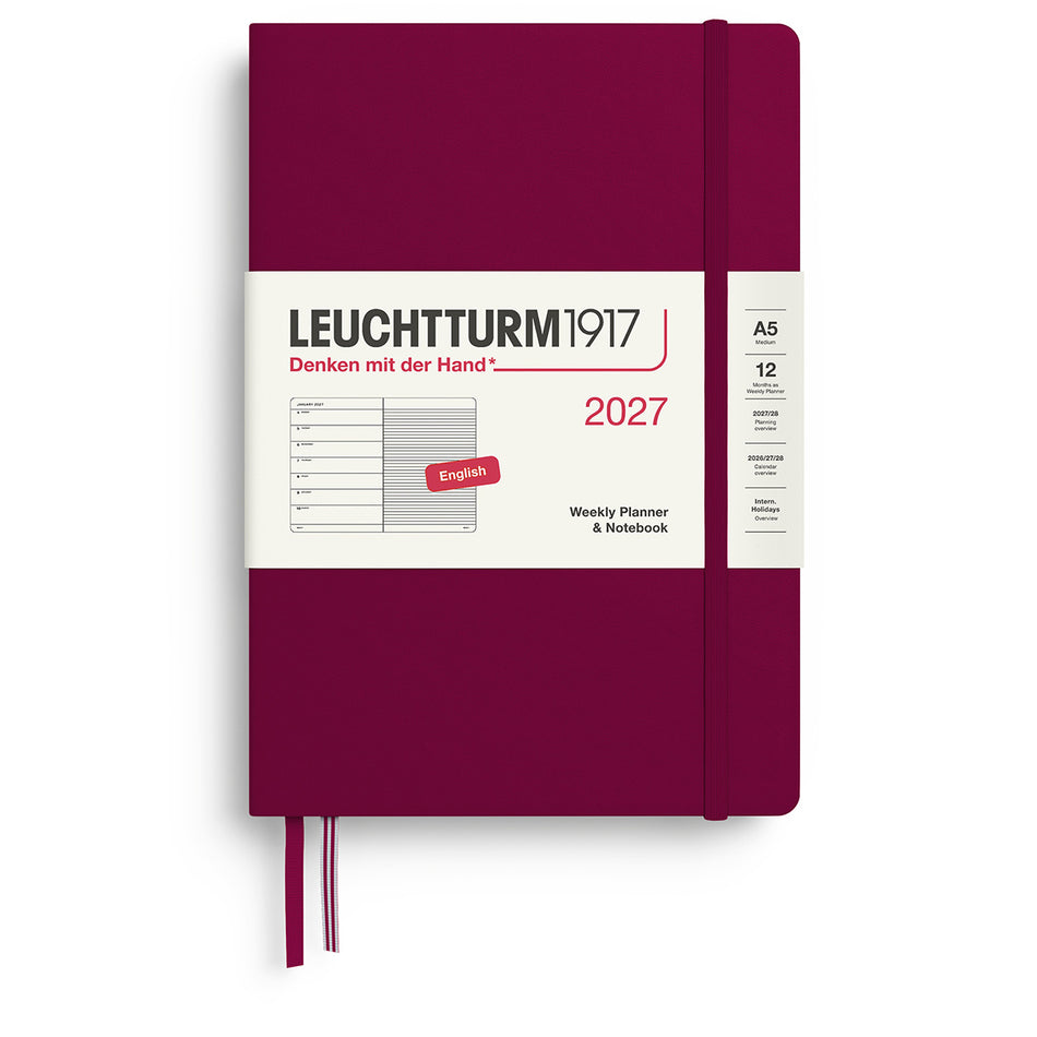Valokuva tuotteesta Kalenteri A5 2027 Weekly planner &amp; notebook kovak. Port red Leuchtturm1917, kuuluu tuoteryhmään Tasku- ja pöytäkalenterit.