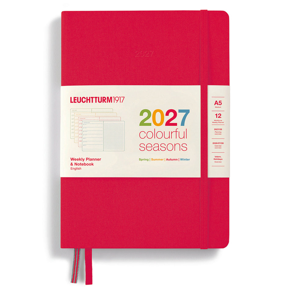 Valokuva tuotteesta Kalenteri A5 2027 Weekly planner &amp; notebook Colorful Season punainen Leuchtturm1917, kuuluu tuoteryhmään Tasku- ja pöytäkalenterit.