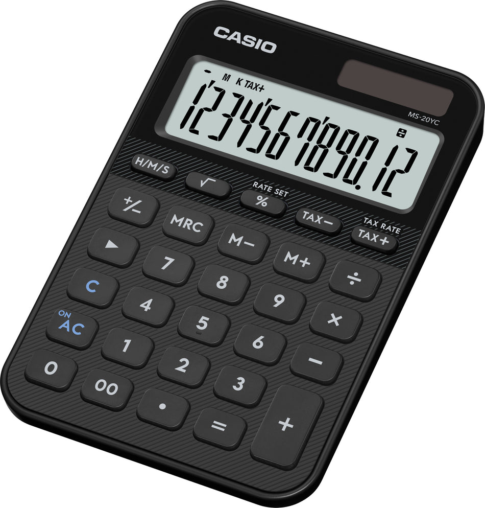 Valokuva tuotteesta Pöytälaskin Casio MS-20YC musta, kuuluu tuoteryhmään Laskimet ja lisätarvikkeet.