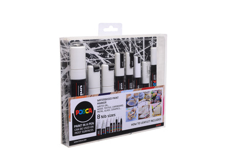 Maalikynä 8 kpl Posca valkoinen eri kokoja