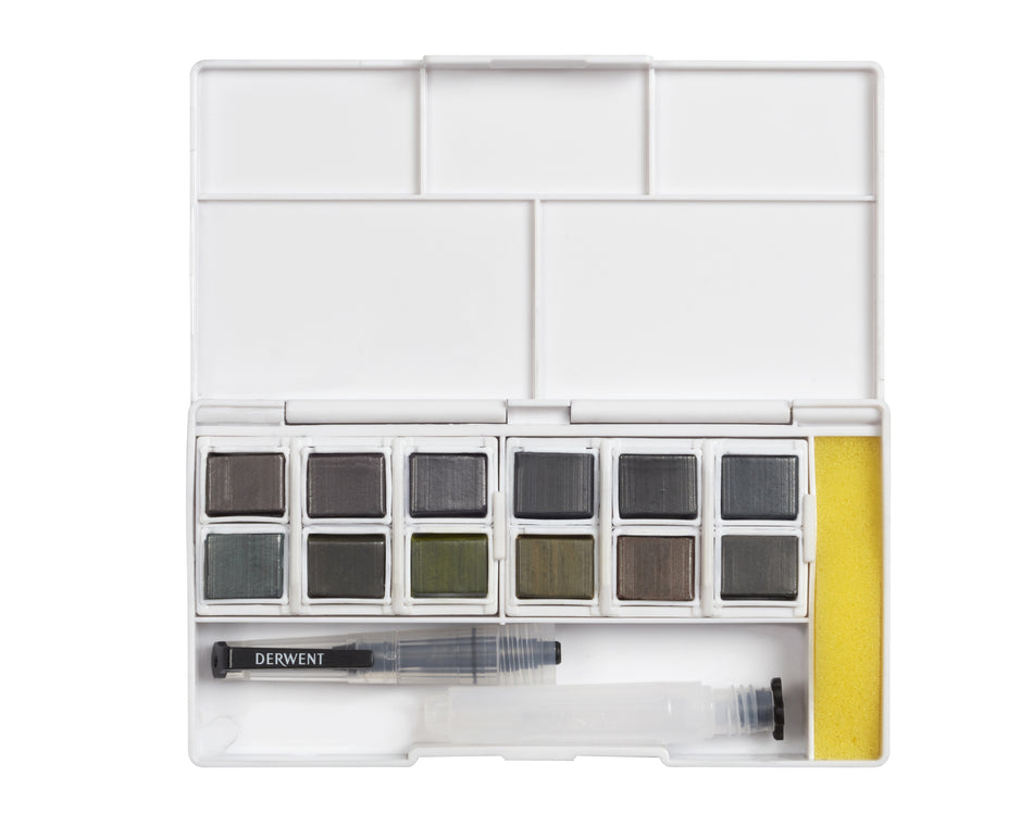 Valokuva tuotteesta Akvarelliväri 12 kpl Derwent Graphitint Watercolor Paint Pan, kuuluu tuoteryhmään Taidetarvikkeet.