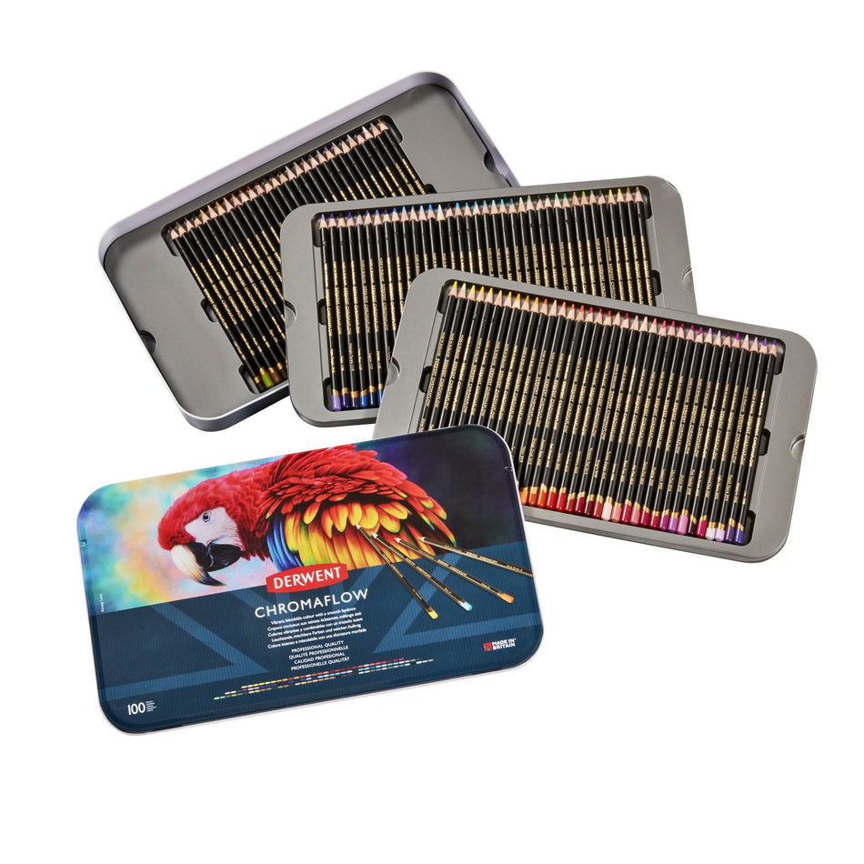 Valokuva tuotteesta Värikynä 100 väriä Derwent Chromaflow, kuuluu tuoteryhmään Taidetarvikkeet.