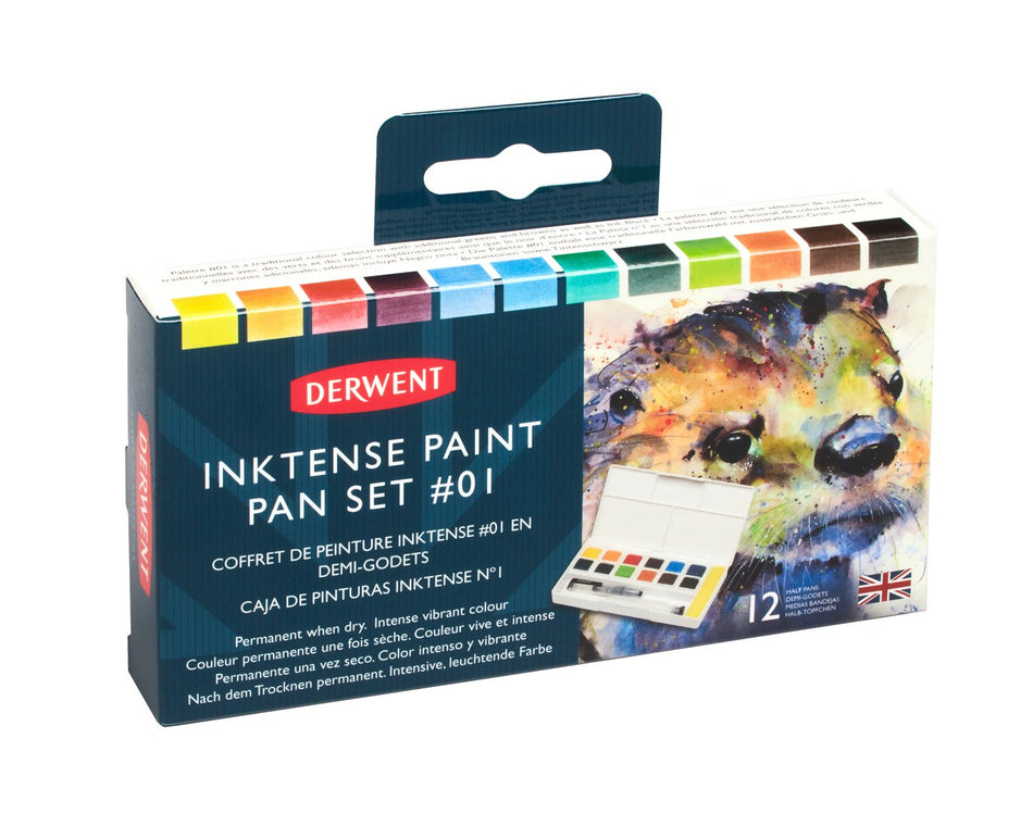 Valokuva tuotteesta Akvarellimuste 12 kpl Derwent Inktense Pan, kuuluu tuoteryhmään Taidetarvikkeet.