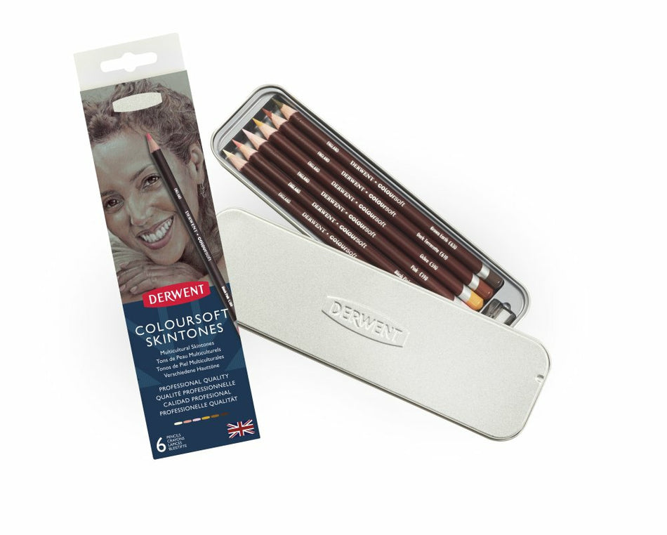 Valokuva tuotteesta Värikynä 6 väriä ihosävyt Derwent Coloursoft, kuuluu tuoteryhmään Taidetarvikkeet.
