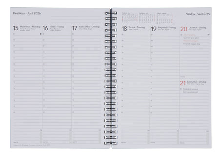 Vuosikalenteri 2026 TimeSystem A5 Memory Basic sininen