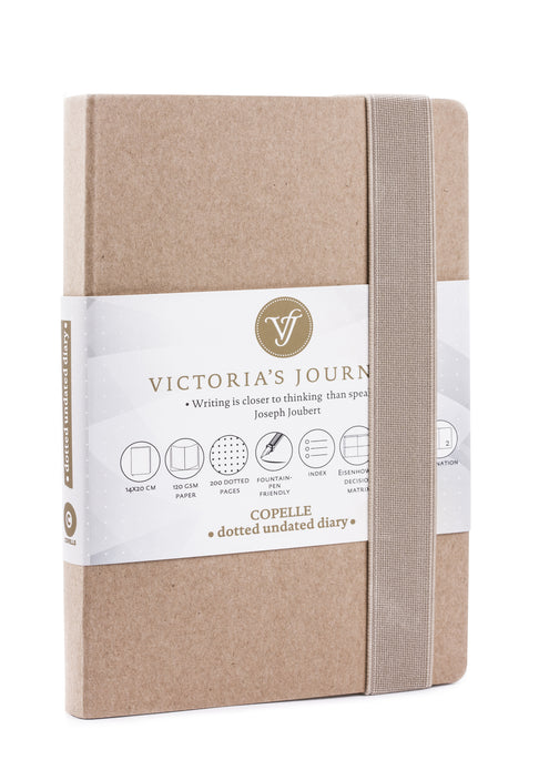 Muistikirja 14x21 cm ekoruskea Victorias Journals Copelle pistesivut