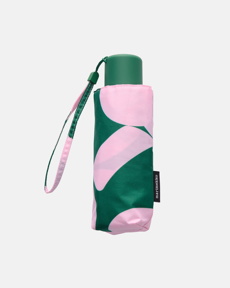 Valokuva tuotteesta Sateenvarjo Marimekko Mini Manual Pieni Unikko, vaaleanpunainen tummanvihreä, kuuluu tuoteryhmään Asut asusteet.