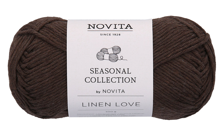 Valokuva tuotteesta Lanka Novita Linen Love 100 g 615 espresso, kuuluu tuoteryhmään Käsityötarvikkeet.