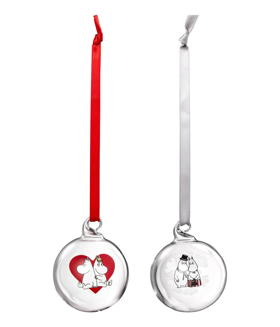 Valokuva tuotteesta Joulupallo Muumi Sydän/Lumihiutale 2 kpl/pkt 5cm Muurla, kuuluu tuoteryhmään Sesonkituotteet.