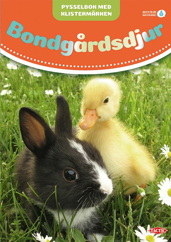 Valokuva kirjasta Vesa Korpela Bondgårdsdjur pysselbok med klistermärken, kuuluu tuoteryhmään Väritys-puuhakirjat.