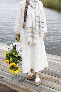 Pellavahuivi Lapuan Kankurit Watamu 70x200cm+hapsut lakka-sininen