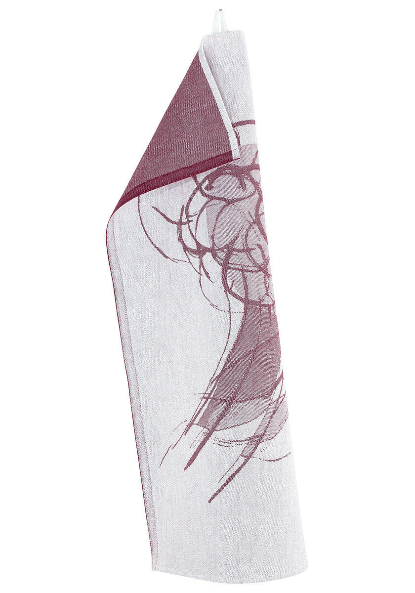 Valokuva tuotteesta Pyyhe Lapuan Kankurit 46x70cm Muurain, valko-bordeaux-pellava, kuuluu tuoteryhmään Sisustus kodin tarvikkeet.